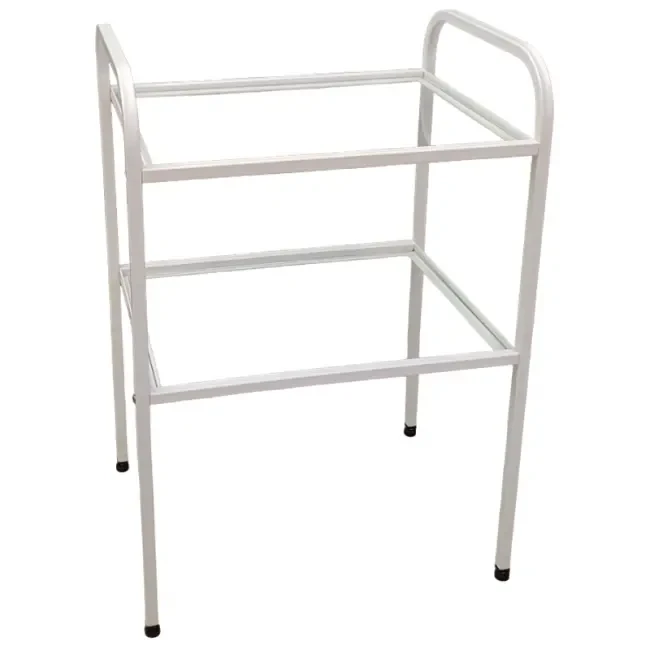 Медичний столик, оснащений двома скляними полицями 2