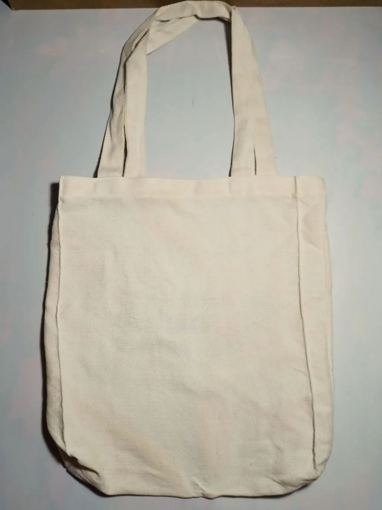 Сумочка для покупок текстильная бежевая маленькая с ручками на плечо 2