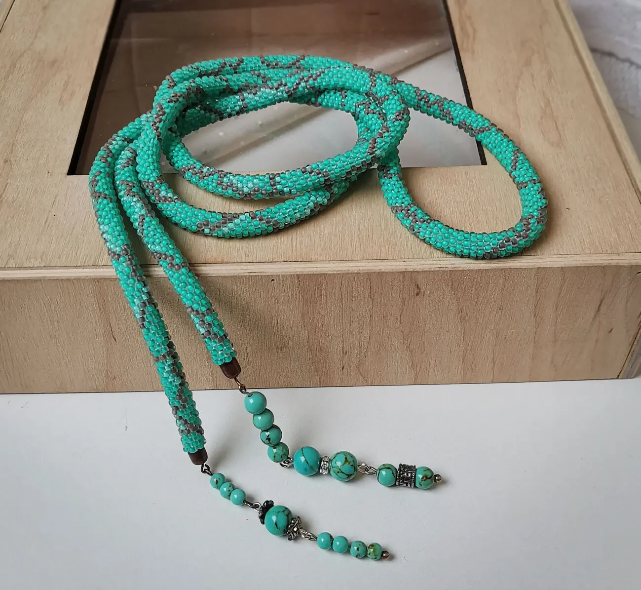 Прикраса із бісеру джгут- ларіат Бірюзовий шарм 8