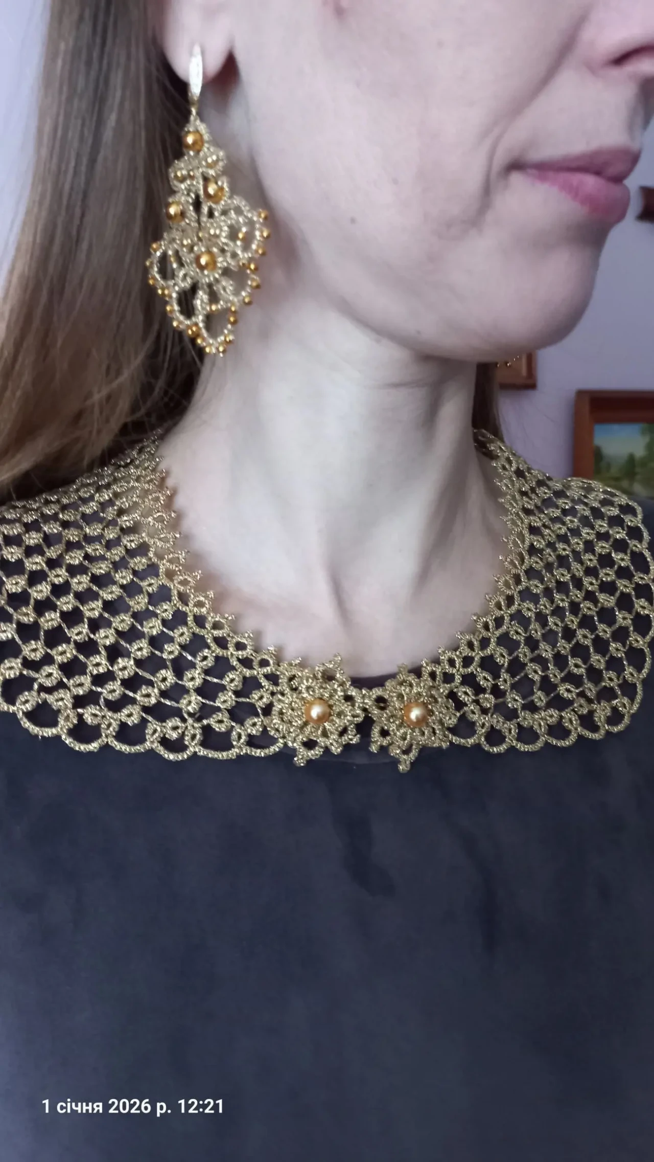 Сережки мереживні золотисті. Фріволіте анкарс . 7