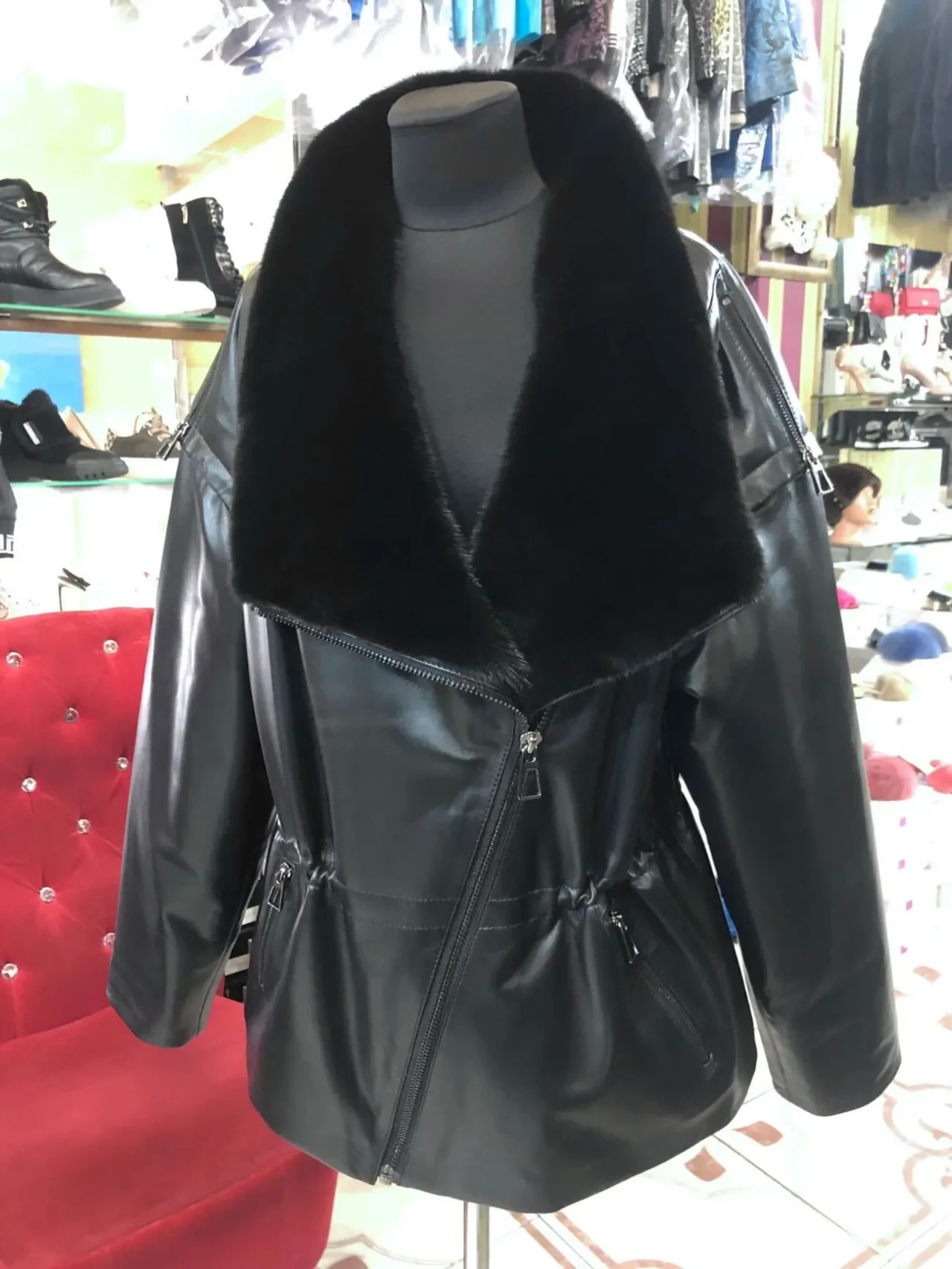 Куртка шкіряна утеплена,комір норка 5