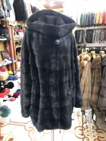 Шуба норкова з капюшоном графіт,Греція