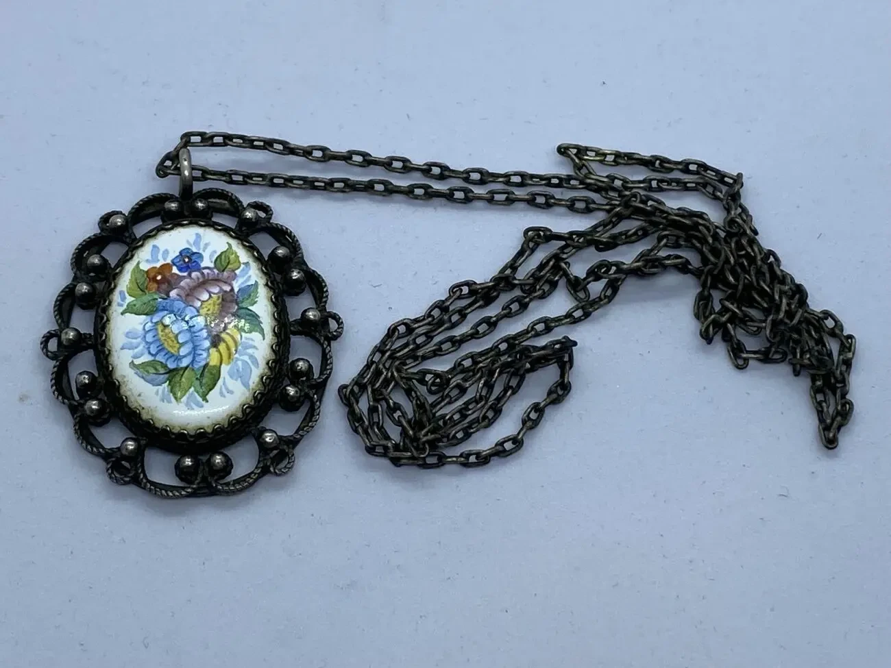 Вінтажний кулон Фініфть 1970х, емаль ручний розпис, ланцюжок 74 см. 7