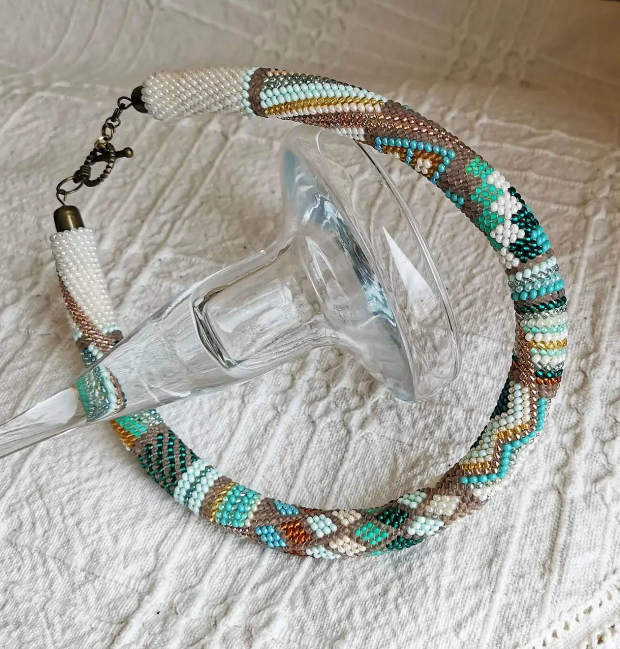 Прикраса із бісеру кольє-джгут М'ятний 8