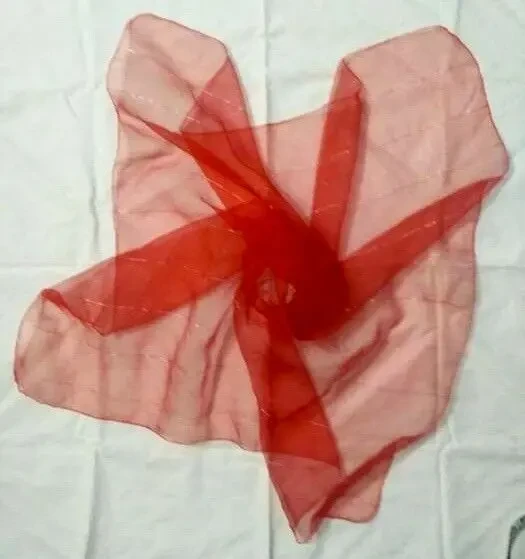 Платок хустка легкий газовый красный с полосками люрекс-серебро 2