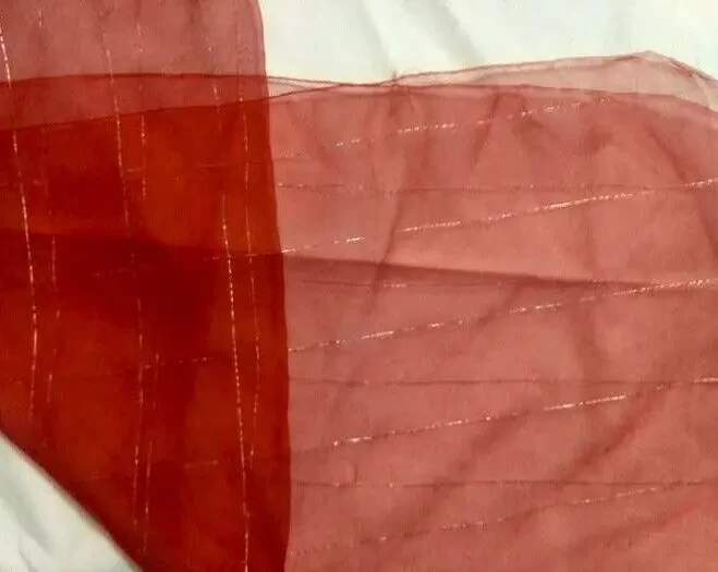 Платок хустка легкий газовый красный с полосками люрекс-серебро 5