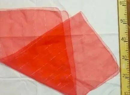 Платок хустка легкий газовый красный с полосками люрекс-серебро 6