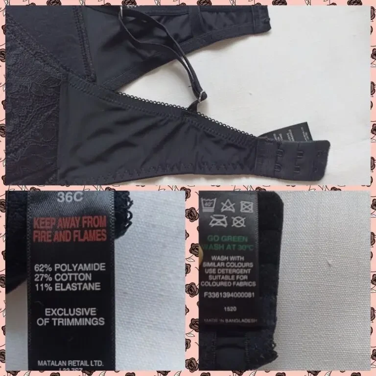 Matalan EUR 36C/80C Бюстгальтер поролон кружево без косточки черный 10