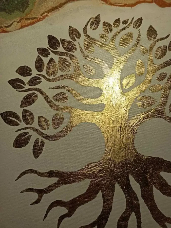 Всевидюче око акрил з текстурною пастою та поталлю 8