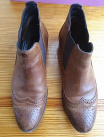 Сапоги коричневые 39 25 кожа, деми ботильоны невысокий каблук, резинки