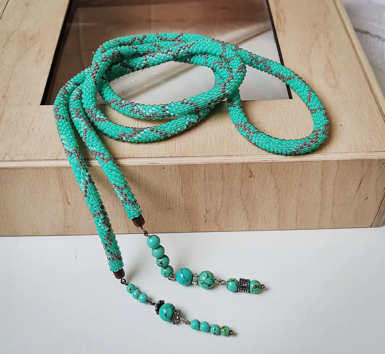 Прикраса із бісеру джгут- ларіат Бірюзовий шарм 5