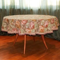 Круглая скатерть гобелен винтаж покрывало велика гобеленова скатертина