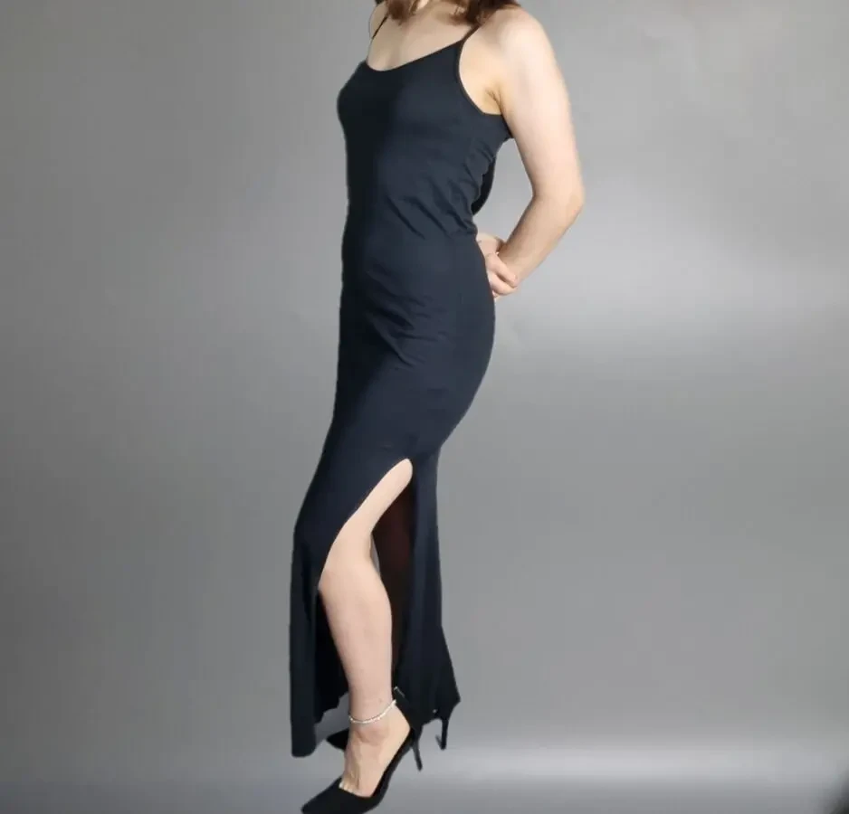 Чорна сукня-комбінація максі з розрізами 4