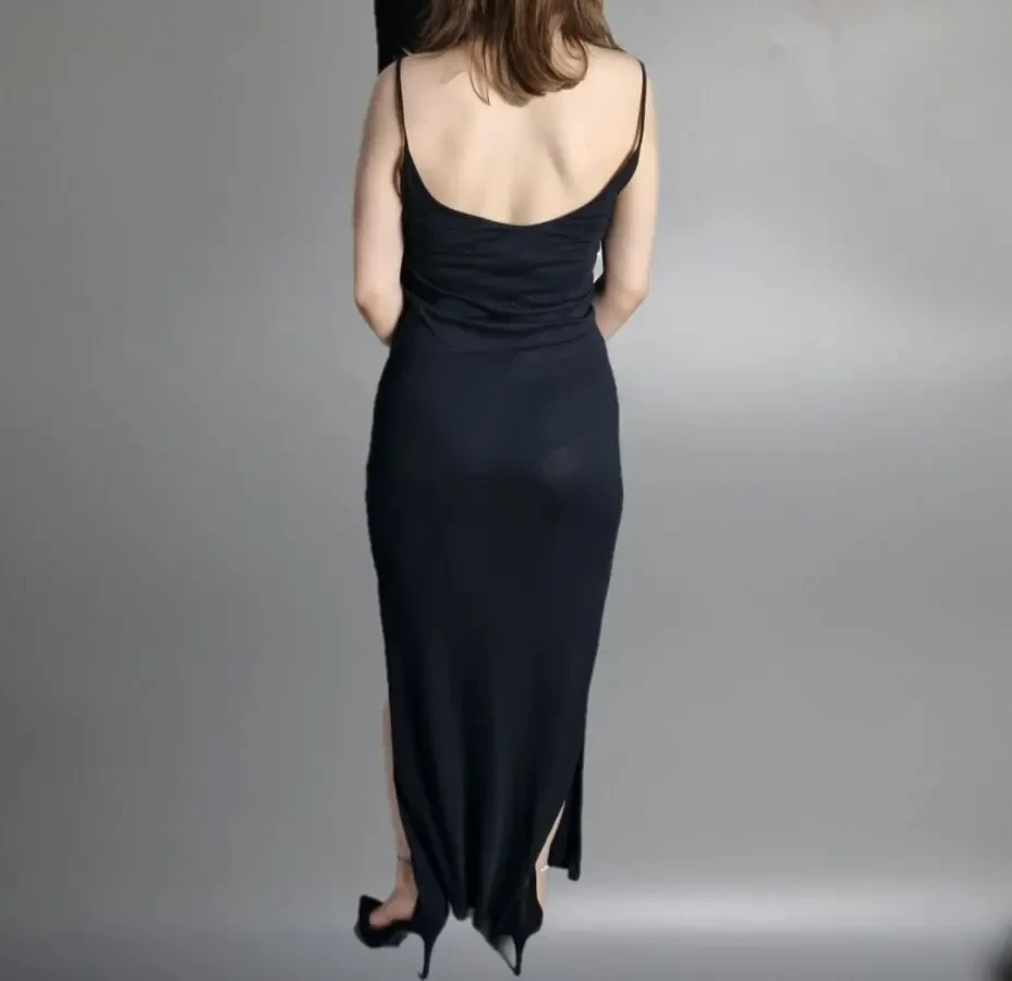 Чорна сукня-комбінація максі з розрізами 3