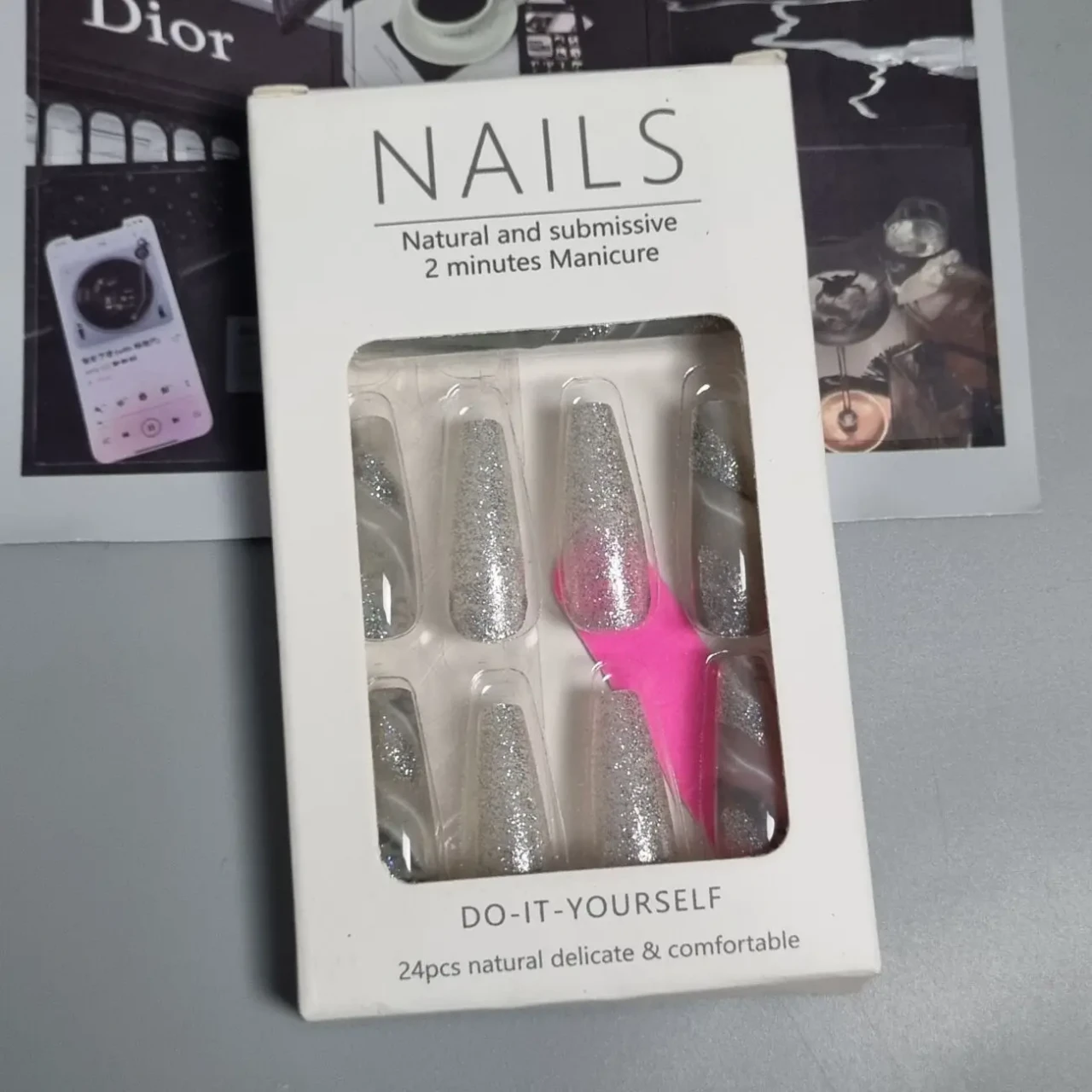 24 шт. накладні нігті сірі