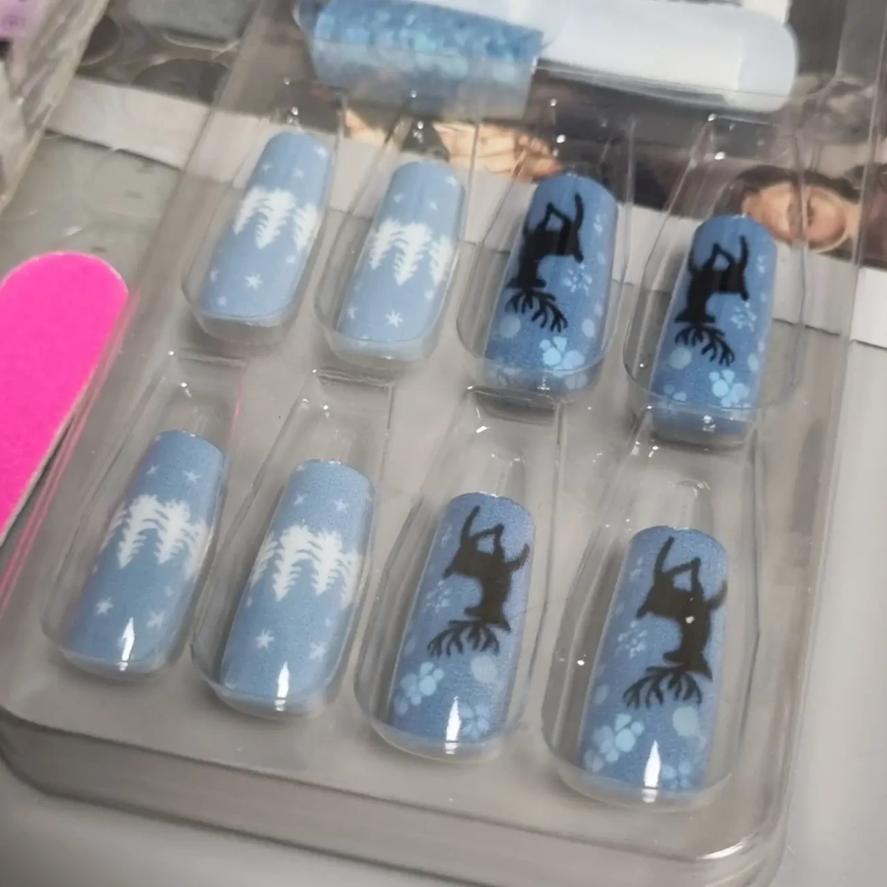 Різдвяні 24 шт. довгі глянцеві чорні олень сині 5