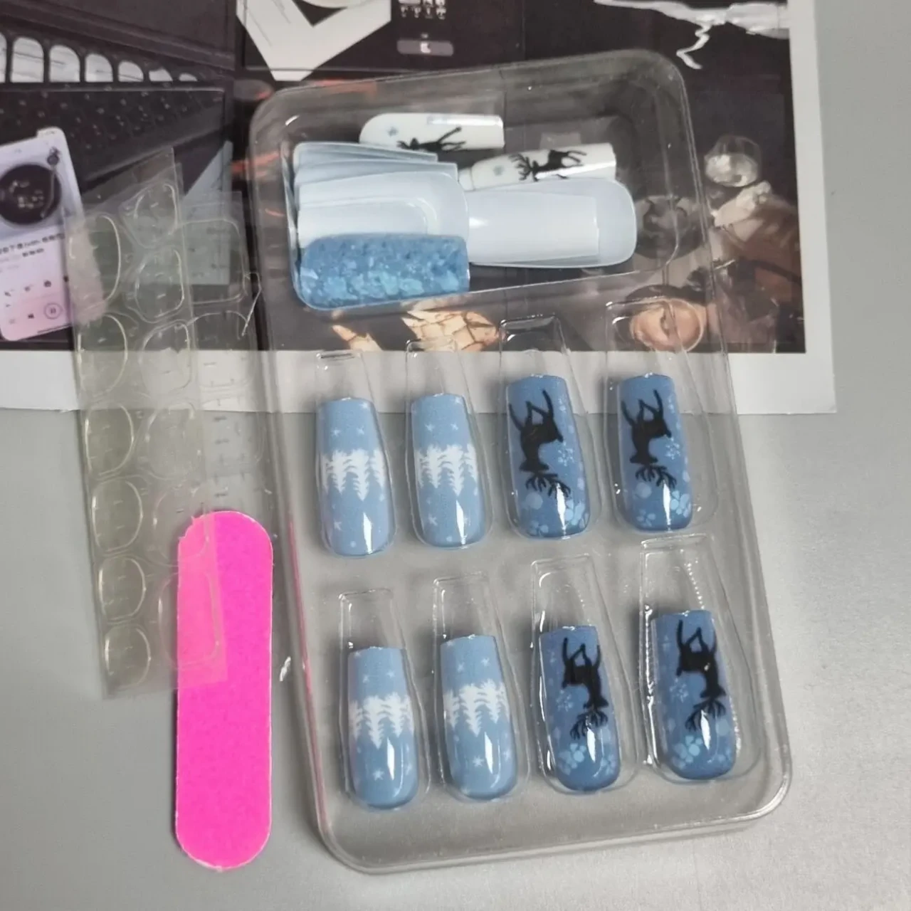 Різдвяні 24 шт. довгі глянцеві чорні олень сині 4