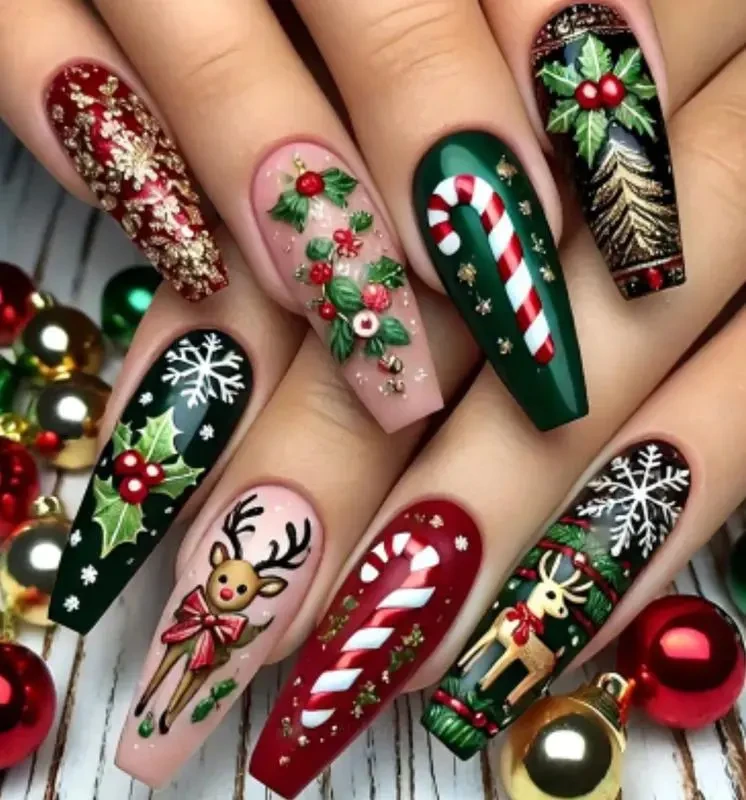 24 шт. накладні нігті -зимові візерунки 2