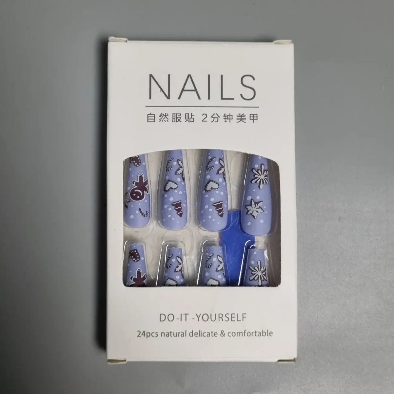 24 шт. накладні нігті зі сніжинками та дизайном пряникового чоловічка