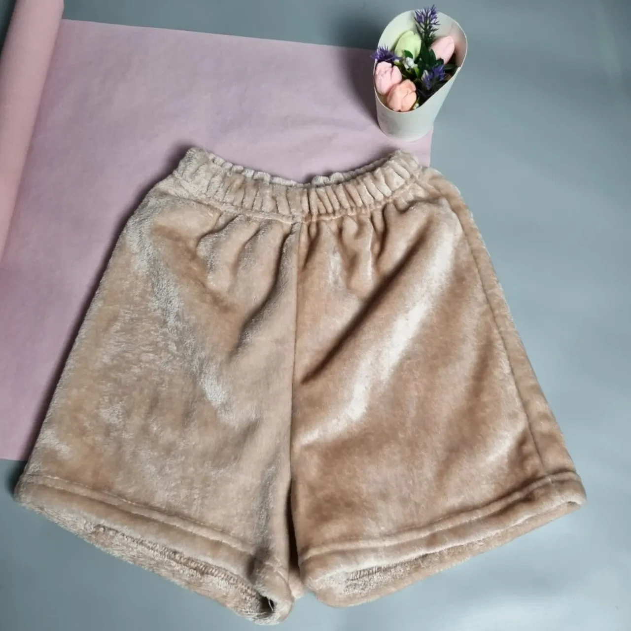 Жіночі персикові піжамні шорти з велсофту 9