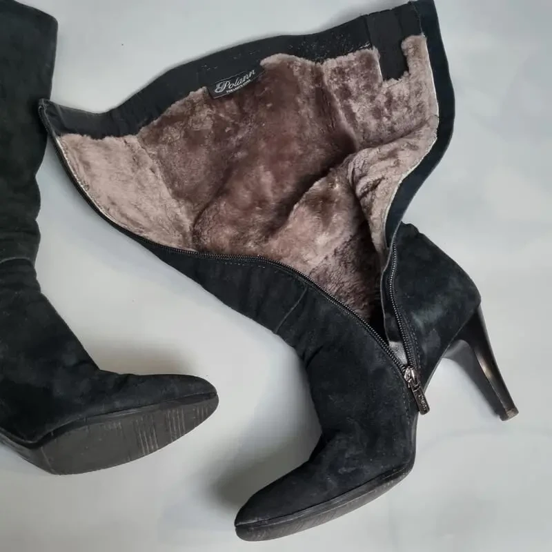 Високі чорні замшеві чоботи polann (lady's style) 5