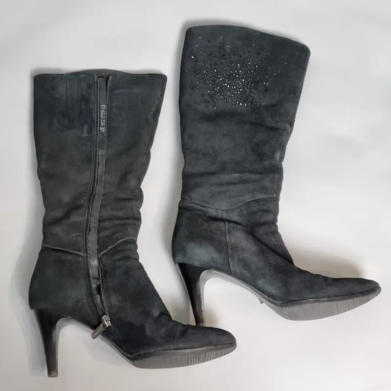 Високі чорні замшеві чоботи polann (lady's style) 4