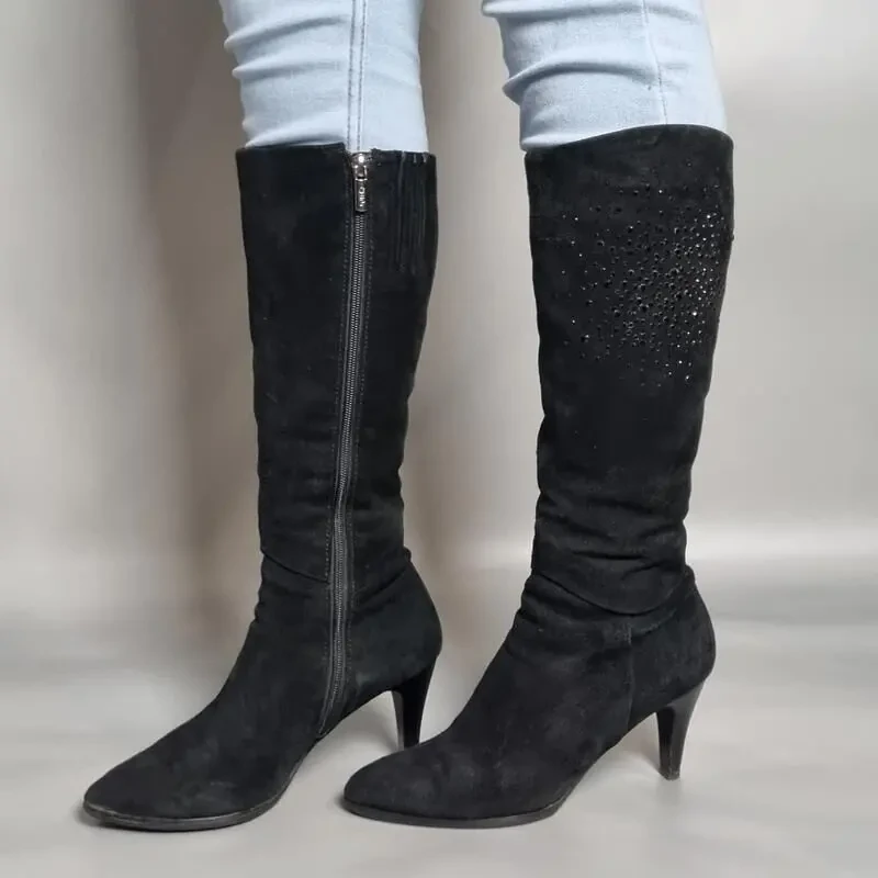 Високі чорні замшеві чоботи polann (lady's style)