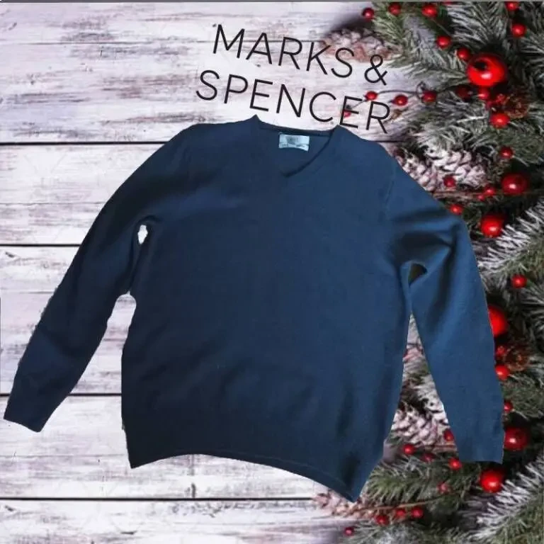 Marks Spencer Шерстяной теплый женский свитер т синий L 2