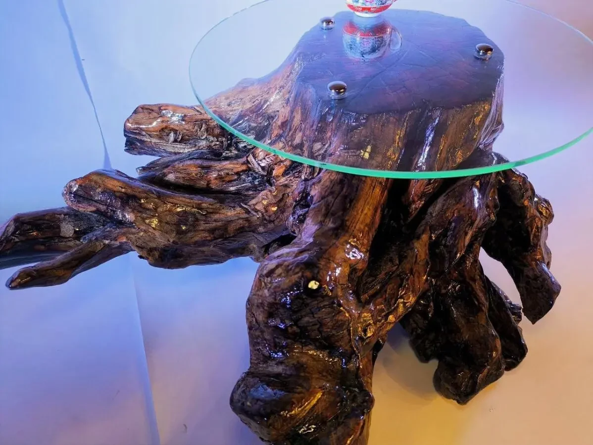 журнальний столик з масиву дерева та скла 2