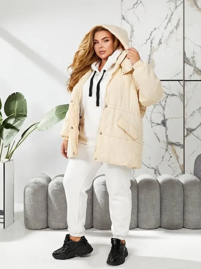 Тепла жіноча куртка молочна розміри 42-56 3