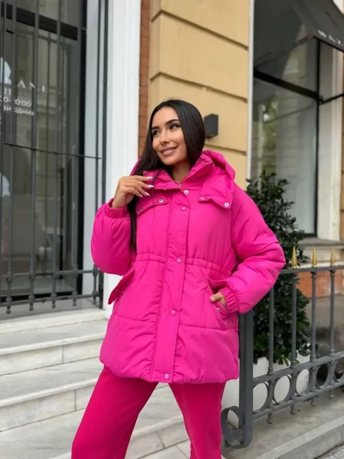 Тепла жіноча куртка рожева розміри 42-52 2