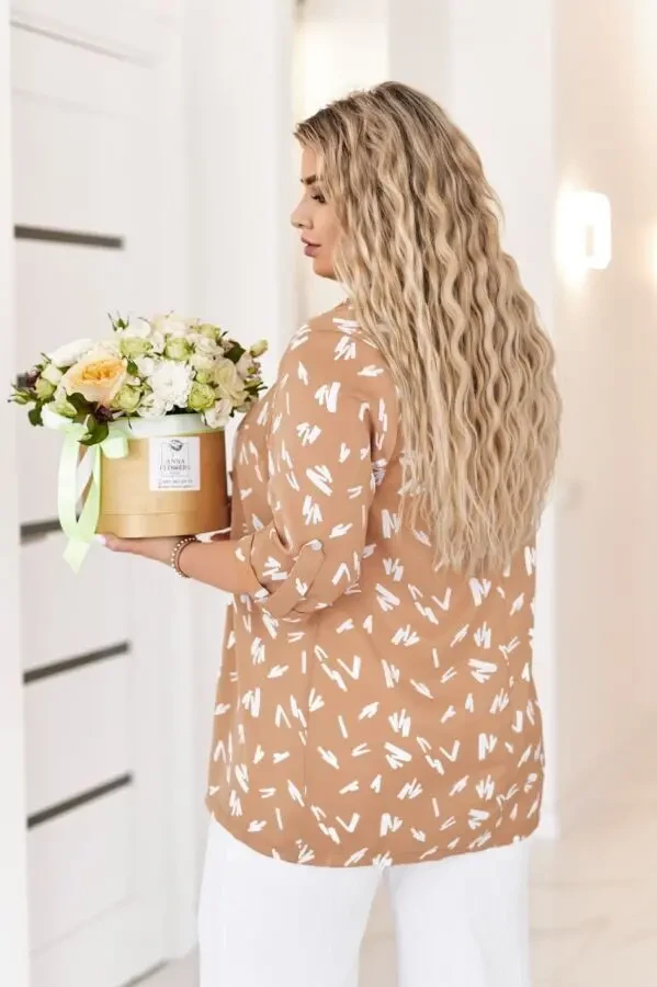 Жіноча блуза туніка великих розмірів 54-58 софт принт бежевий 4