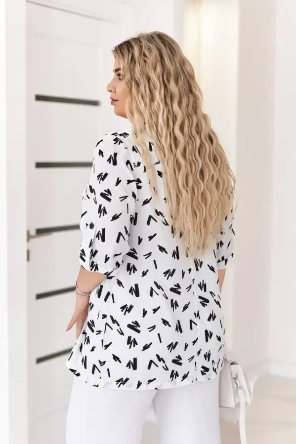 Жіноча блуза туніка великих розмірів 54-58 софт принт  білий 4