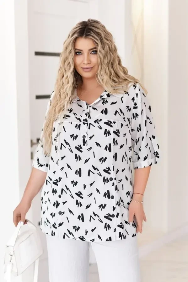 Жіноча блуза туніка великих розмірів 54-58 софт принт  білий 3