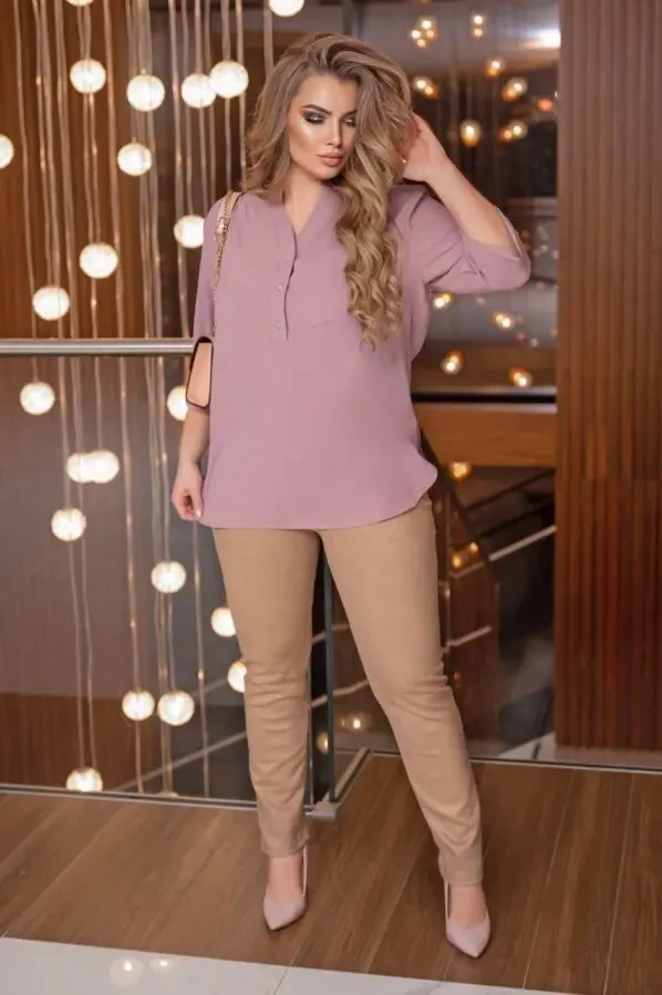 Жіноча подовжена блузка великих розмірів 52-58 V виріз креп синій 5