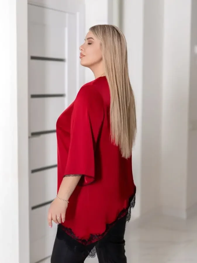 Жіноча блуза туніка асіметрія червона шовк Армані великі розміри 52-56 4