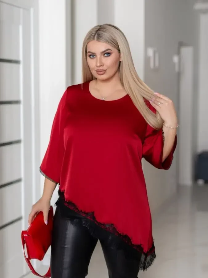 Жіноча блуза туніка асіметрія червона шовк Армані великі розміри 52-56 2