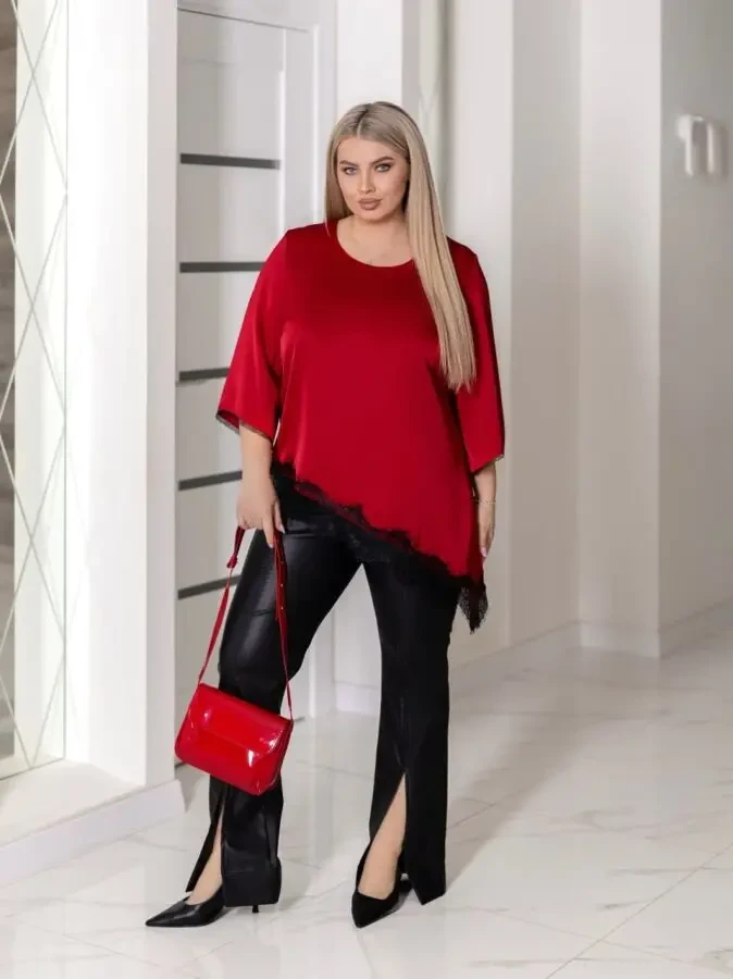 Жіноча блуза туніка асіметрія червона шовк Армані великі розміри 52-56