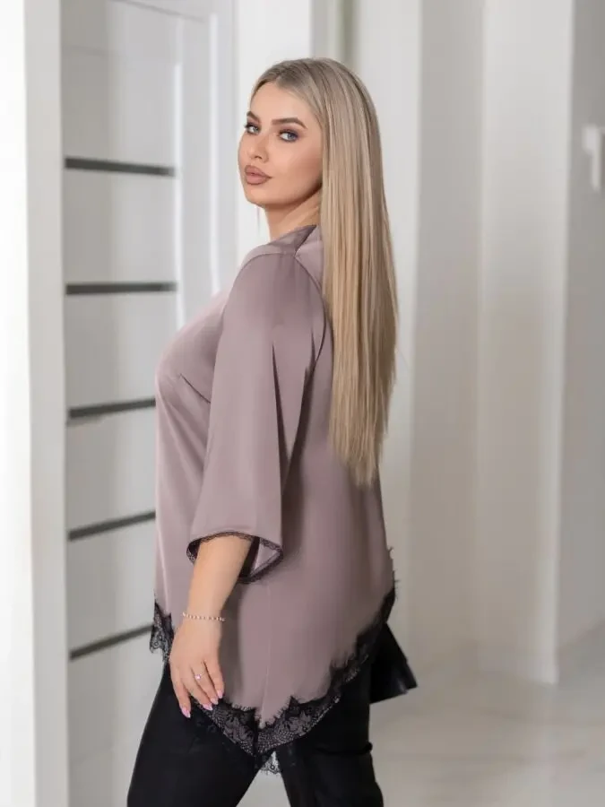 Жіноча блуза туніка асіметрія пудрова шовк Армані великі розміри 52-56 4