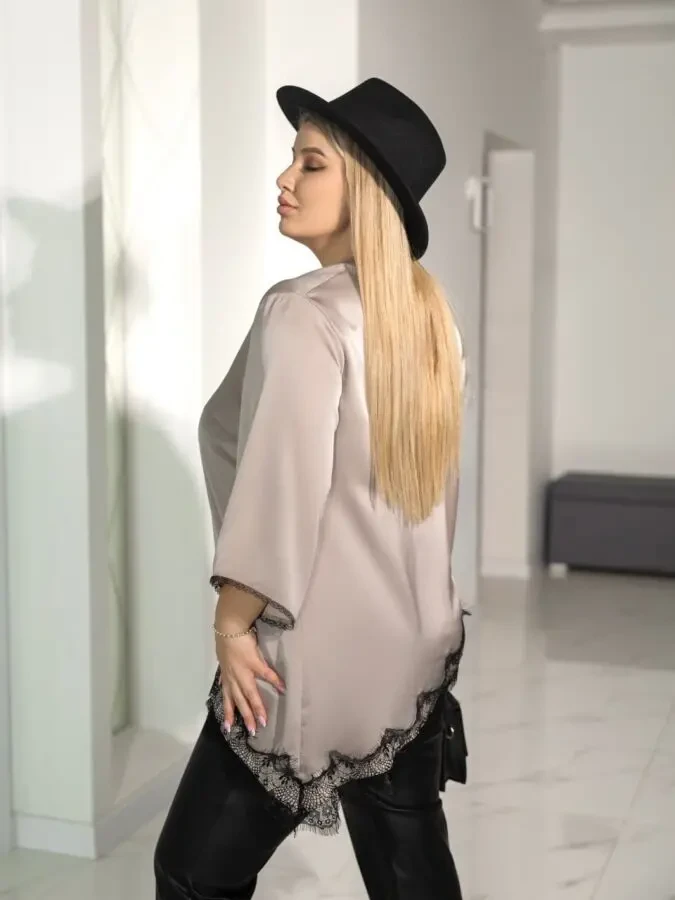 Жіноча блуза туніка асіметрія бежева шовк Армані великі розміри 52-56 2