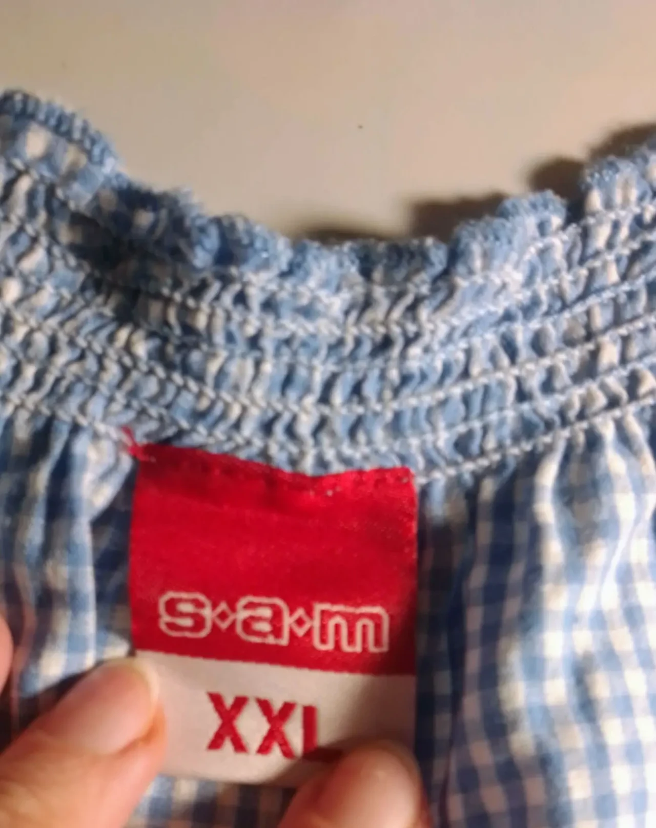 Блуза л 14 50 белая голубая шахматка принт, на резинке, ровная 2