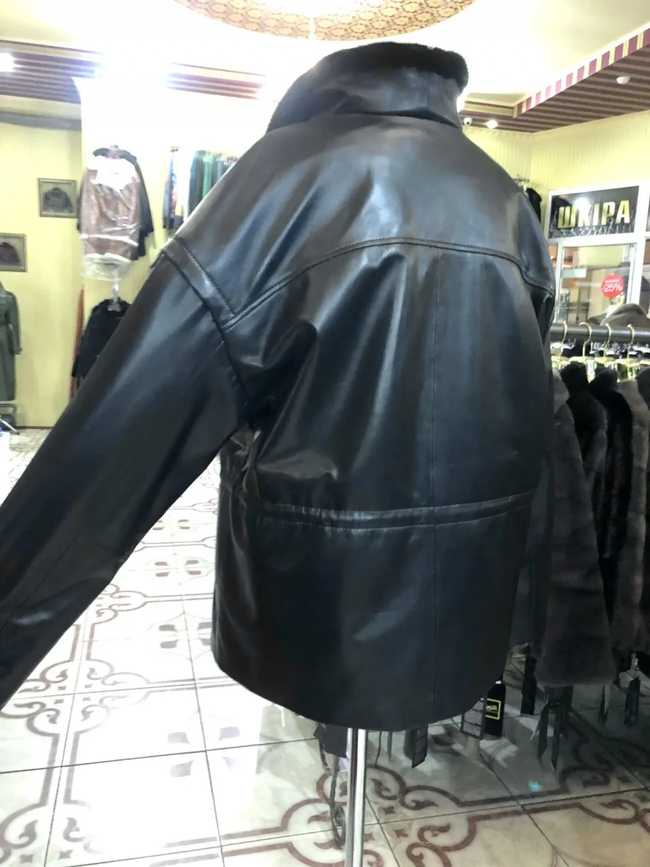 Куртка шкіряна утеплена подовжена,коричнева,шоколад,комір норка 7