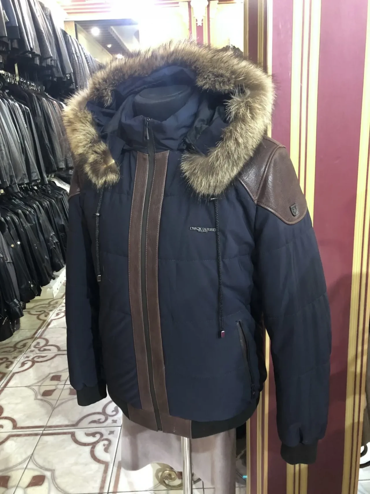 Пуховик комбінований шкіряний,капюшон зйомний 6