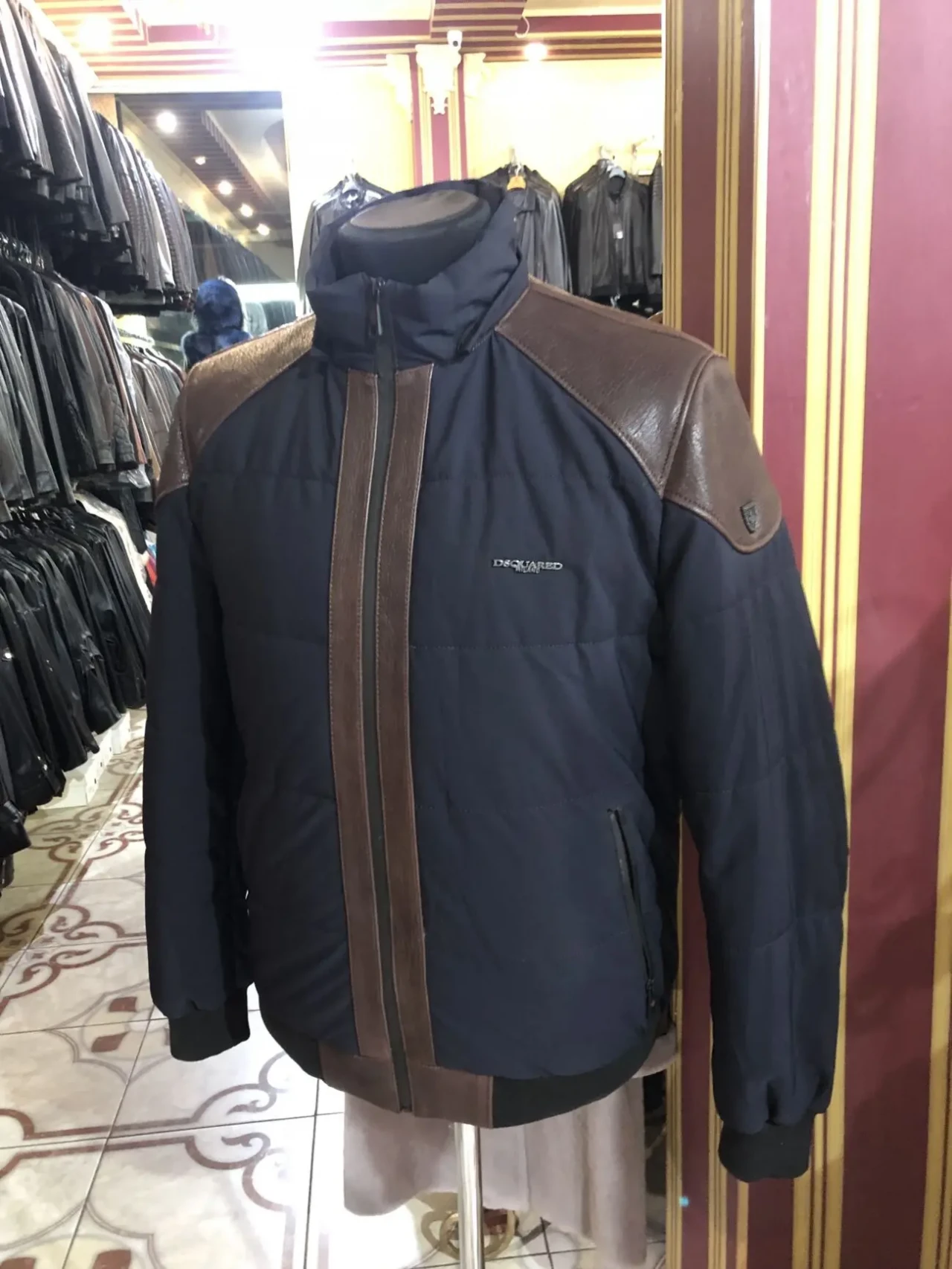 Пуховик комбінований шкіряний,капюшон зйомний 9