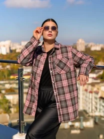 Сорочка жіноча осіння у клітинку великих розмірів рожево-коричневий