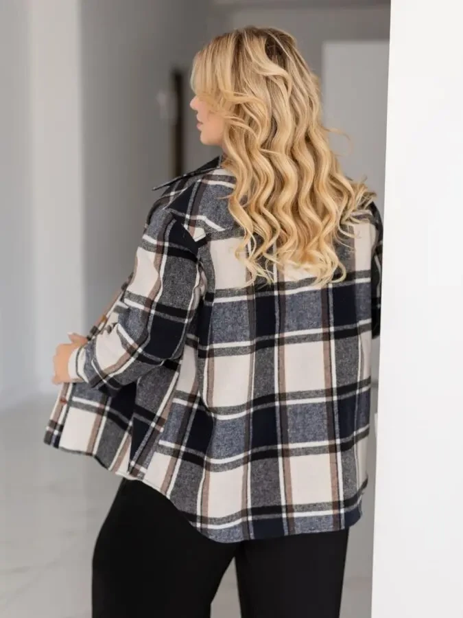 Жіноча тепла сорочка клітинка біла фланель великі розміри 52-58 3