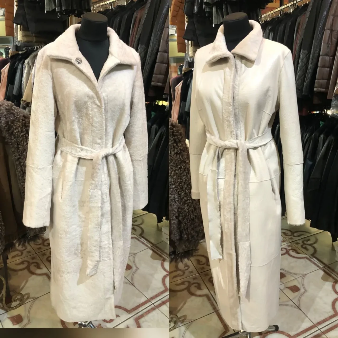 Довгі двосторонні дублянки,чорні,коричневі,пояс 2