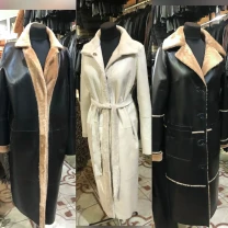 Довгі двосторонні дублянки,чорні,коричневі,пояс