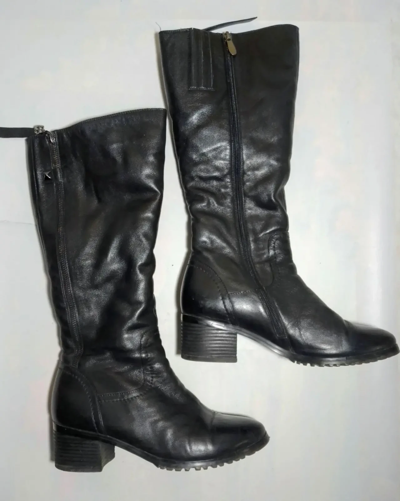 Сапоги кожаные 25.5 39.5 черные зимние теплые, мех полный, каблук