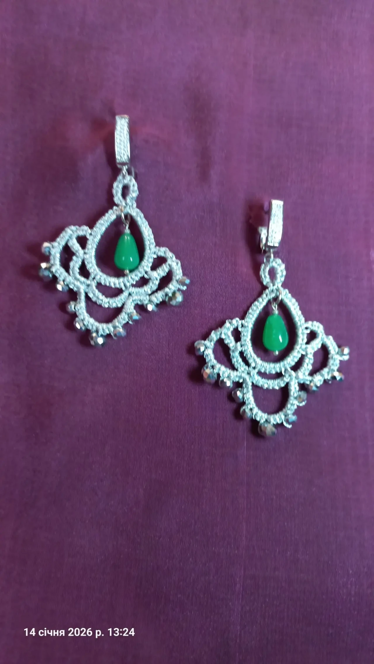 Сережки мереживні  сріблясті. Техніка фріволіте анкарс. 6